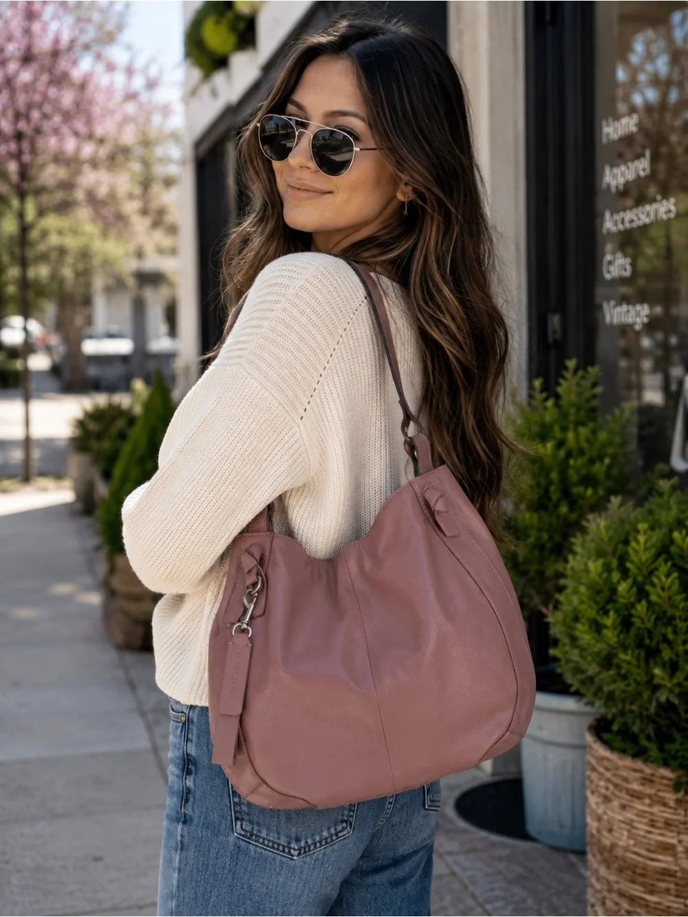 Lucky Brand Gryn Hobo Leather Purse Dusty Rose Mauve